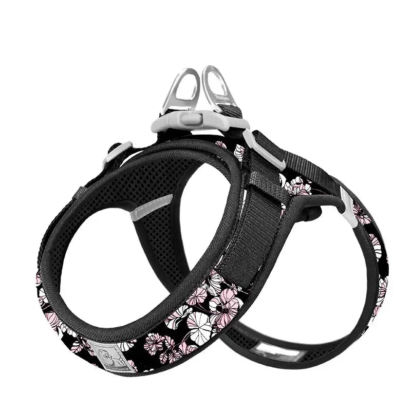 Harnais pour chien Truelove Air-Mesh respirant avec motif floral noir, gilet rafraîchissant
