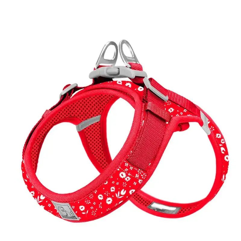 Harnais pour chien Truelove Air-Mesh avec motif floral blanc et accents réfléchissants