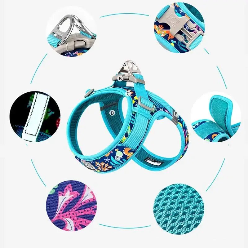 Harnais pour chien Truelove Air-Mesh, gilet rafraîchissant avec motif aquatique coloré