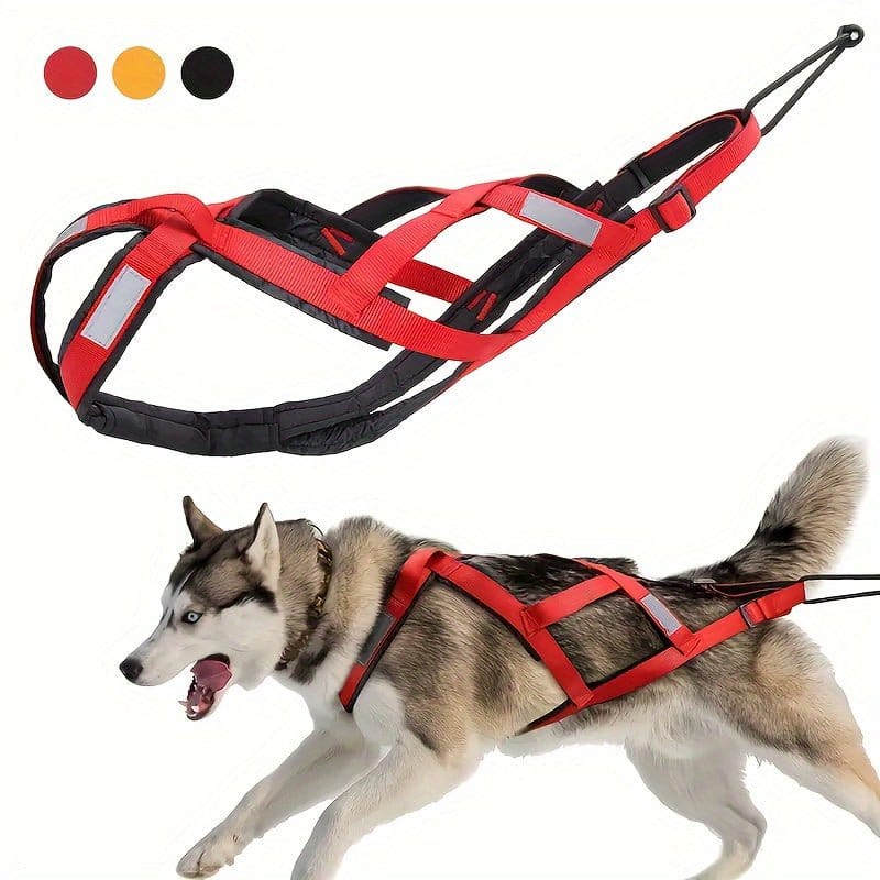 Harnais de Traction Réfléchissant pour activités physiques aux chiens moyens rouges et noirs