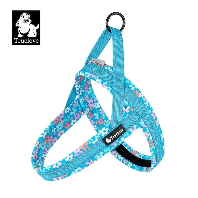 Harnais floral Truelove Mesh bleu, facile à enfiler, parfait pour votre chien