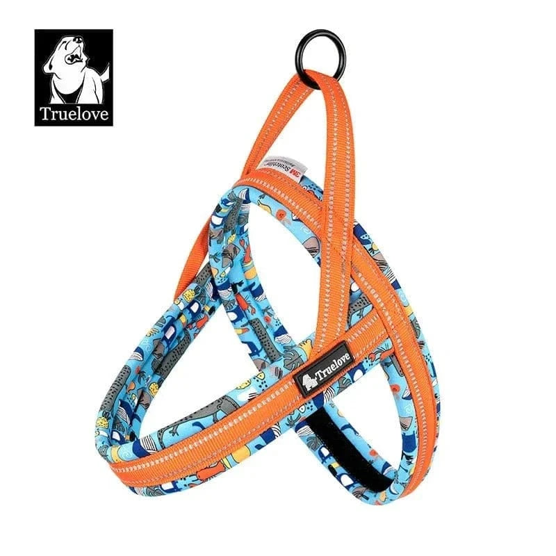 Harnais floral Truelove Mesh facile à enfiler, motif bleu avec bord orange