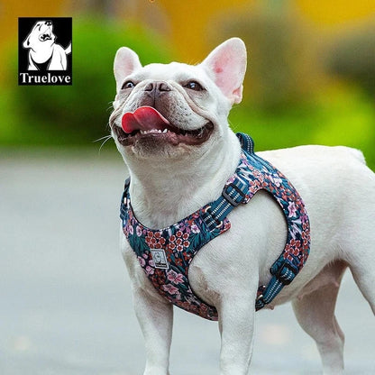 Harnais floral Truelove avec boucles à dégagement rapide pour chien blanc French Bulldog