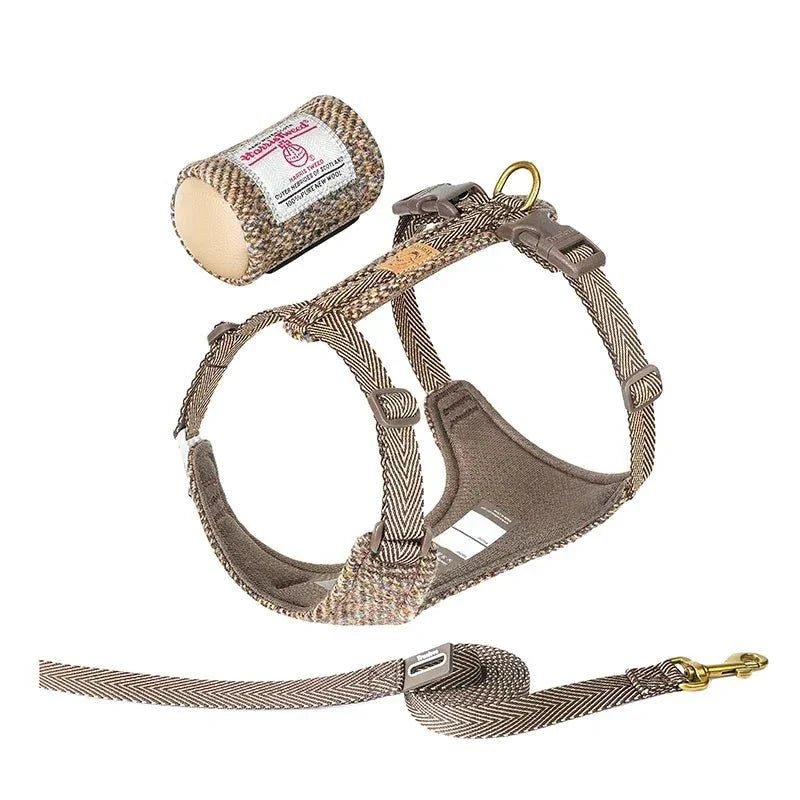 Harnais et laisse Truelove pour chien en tissu à motif pied de poule marron élégant