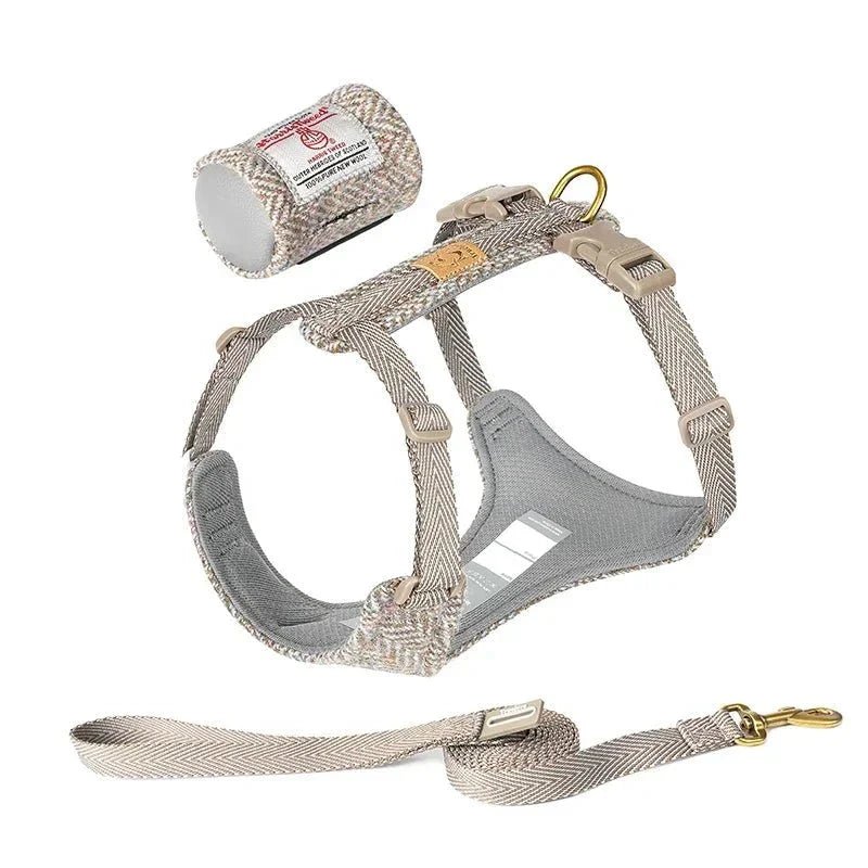 Harnais et laisse Truelove pour chien en beige à motif chevrons, élégant et confortable