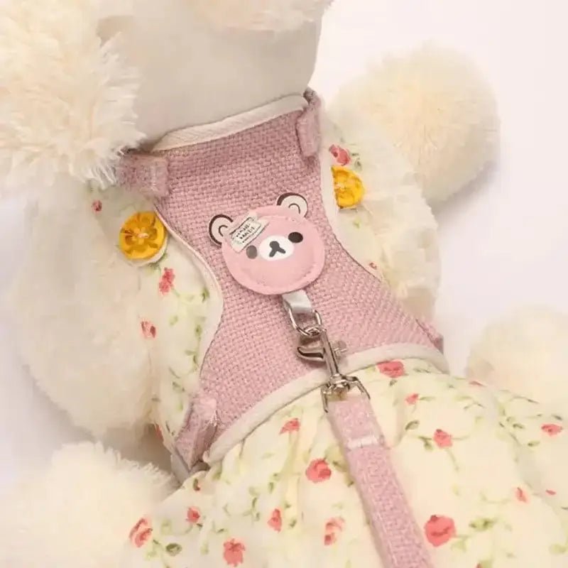 Harnais mignon pour petit chien avec laisse assortie, floral et confortable pour chiot