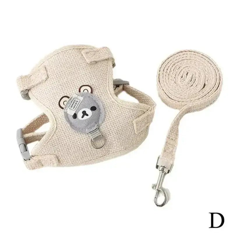 Harnais mignon pour petit chien avec laisse assortie en beige, ensemble harnais et laisse confortable