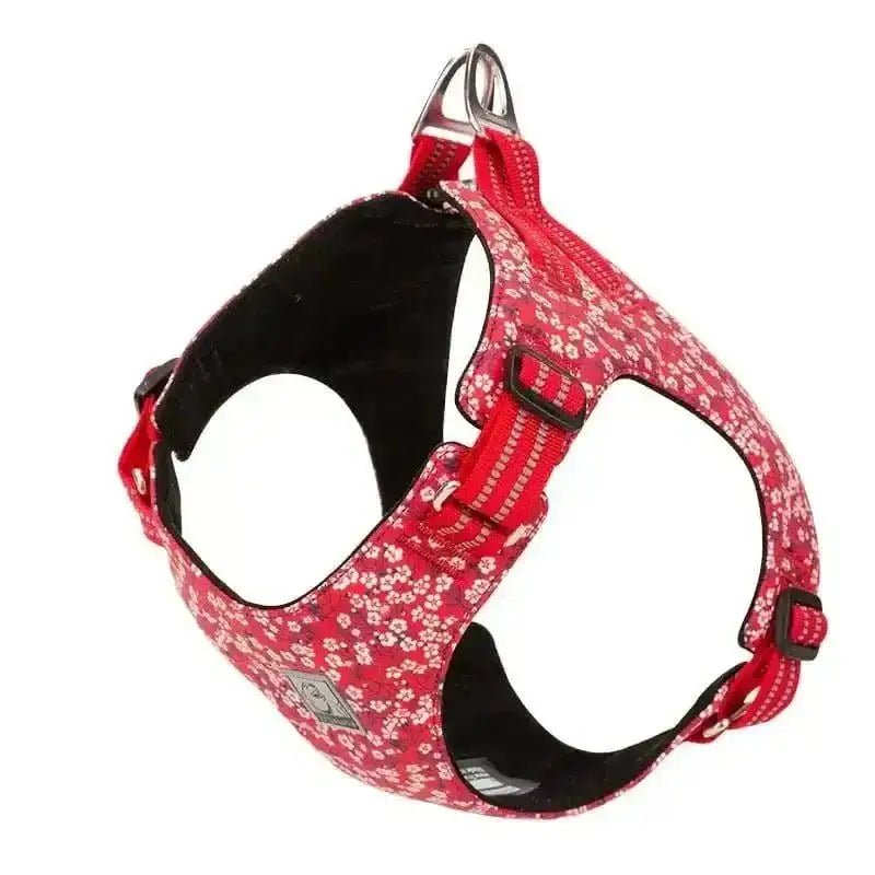 Harnais petit chien bleu Truelove Coton avec motif floral rouge et blanc, harnais truelove léger pour chiot ou petit gabarit