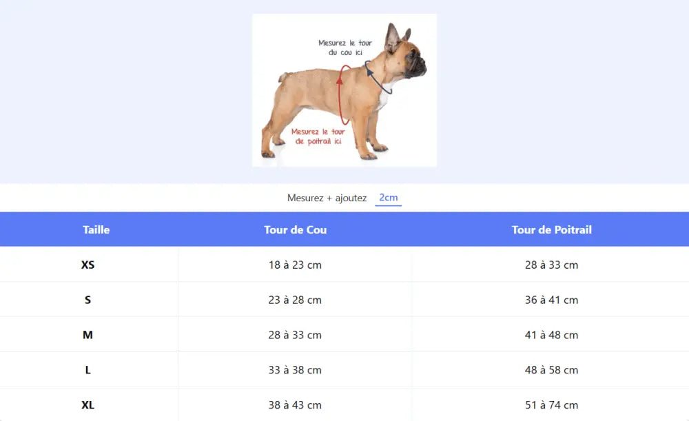 Image d’un guide de taille pour harnais Truelove respirant pour petit chien avec mesures