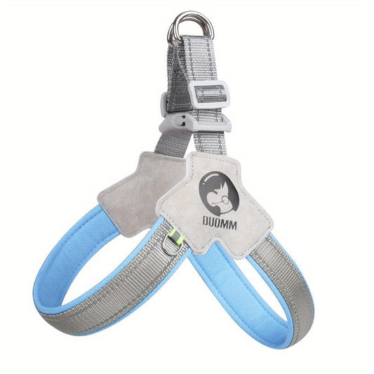 Harnais Style Réfléchissant bleu et gris, style selle pour chien sûre et mode