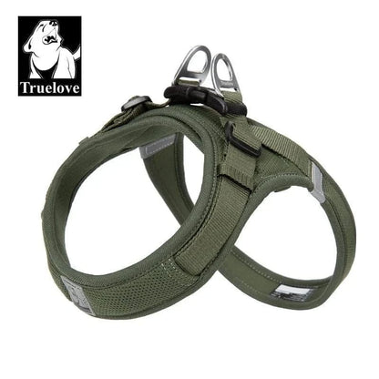 Harnais Truelove Réfléchissant pour moyens chiens avec bandes réfléchissantes en vert olive