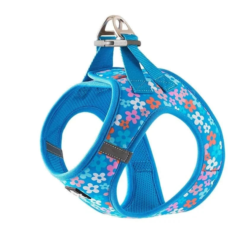 Harnais Truelove Soft Air Mesh pour chien avec harnais bleu floral confortable