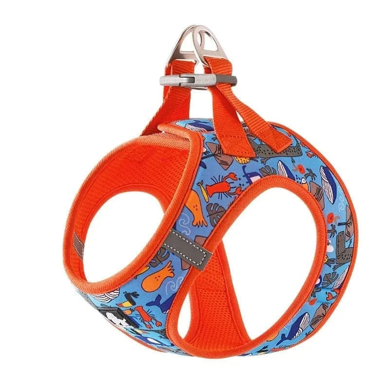 Harnais Truelove Soft Air Mesh avec motif bleu et orange pour chien confortable