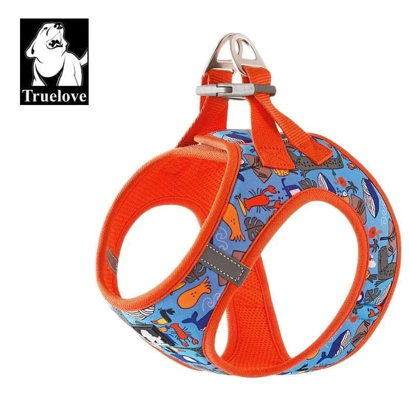 Harnais Truelove Soft Air Mesh pour chien avec motif bleu et orange, doux air mesh
