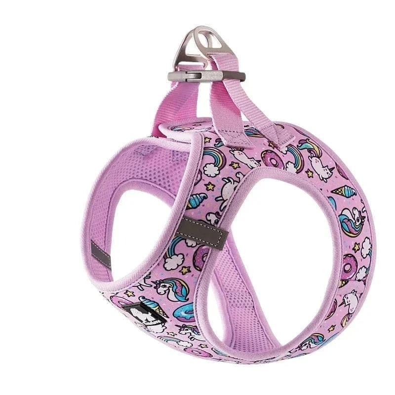 Harnais Truelove Soft Air Mesh pour chien avec motif licorne rose, air mesh ultra doux