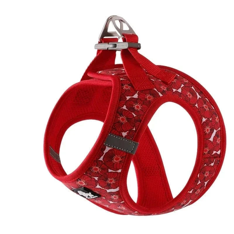 Harnais Truelove Soft Air Mesh avec motif floral rouge pour chien léger et respirant