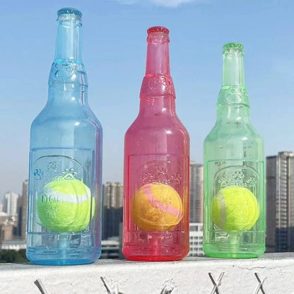 Jouet bouteille avec balle colorée en matériau TPR et tennis intégrée pour chiens