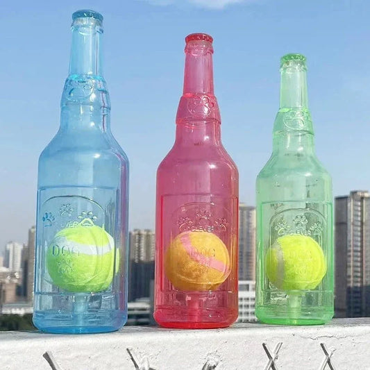 Jouet bouteille avec balle colorée en matériau TPR et tennis intégrée pour chiens
