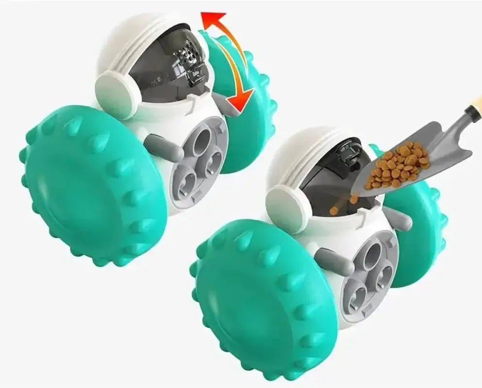 Image d’un jouet distributeur de friandises roulant pour chien, accessoire stimulant pour libérer des croquettes