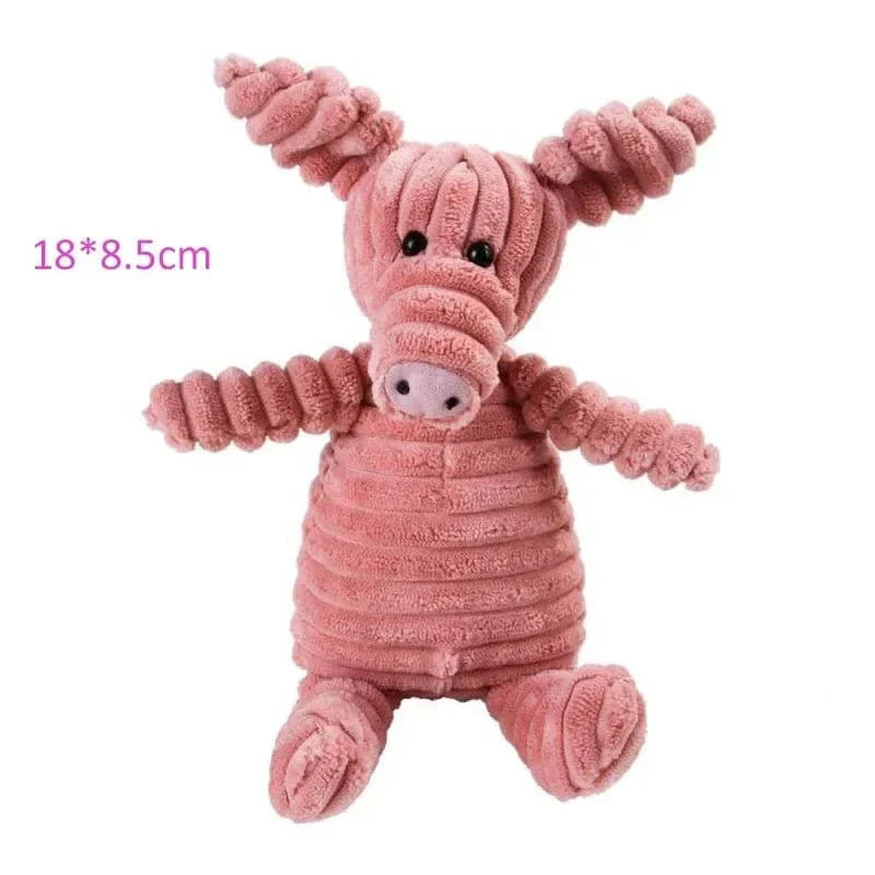 Peluche en velours côtelé rose avec sifflet bb intégré, résistante aux morsures