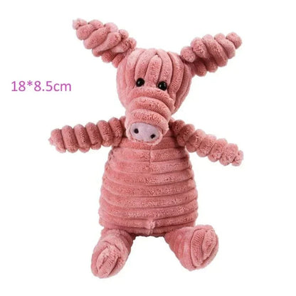 Peluche en velours côtelé rose avec sifflet bb intégré, résistante aux morsures