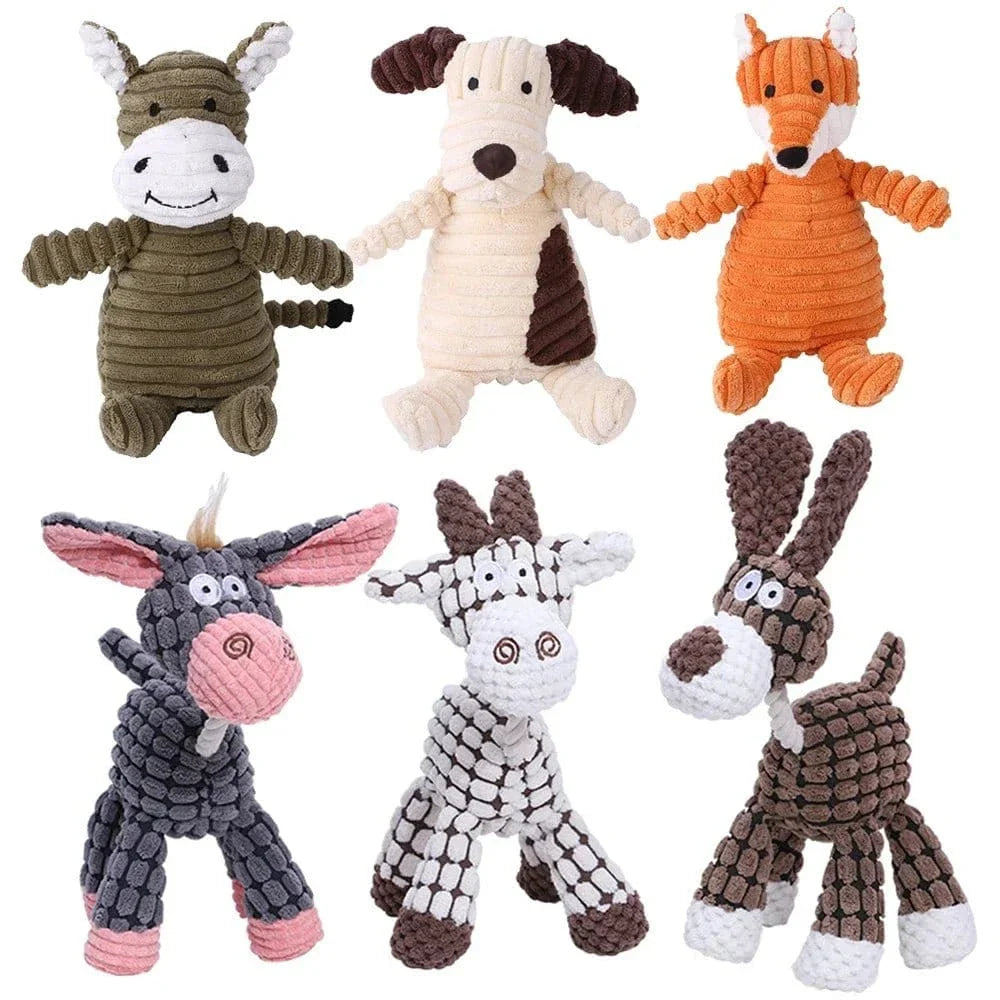 Collection de plush animaux en velours côtelé avec sifflet bb intégré, résistant aux morsures