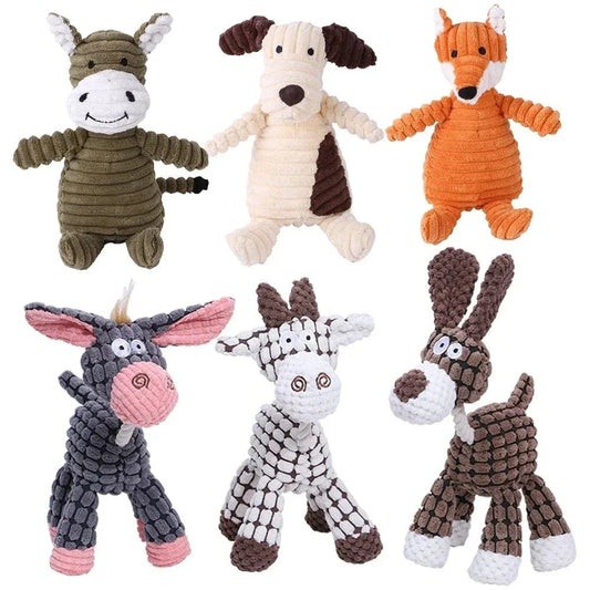 Collection de plush animaux en velours côtelé avec sifflet bb intégré, résistant aux morsures