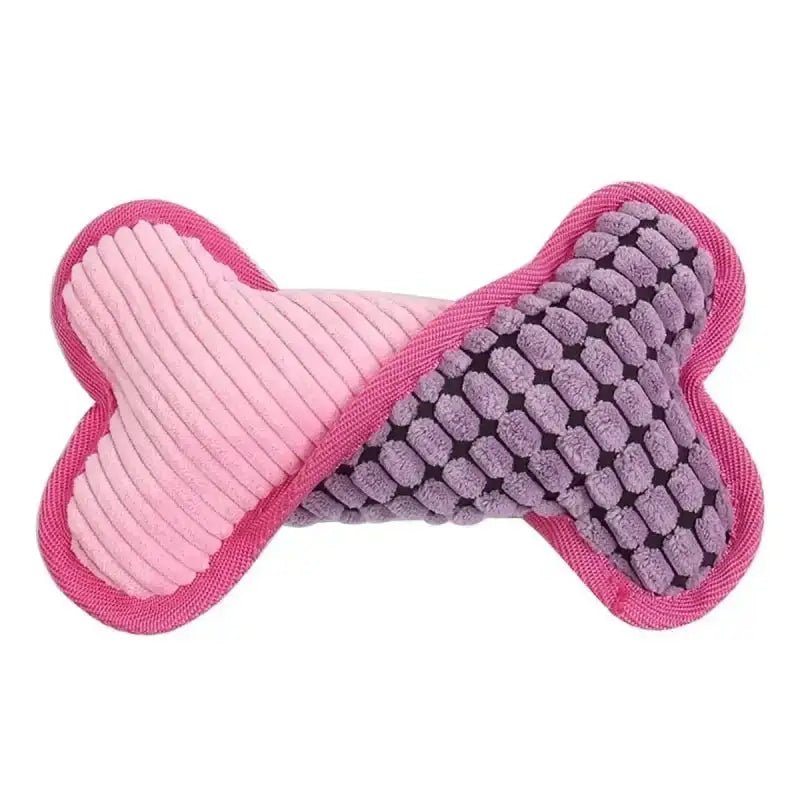 Os en peluche pour chien rose et violet avec couineur intégré, jouet réconfortant pour chien
