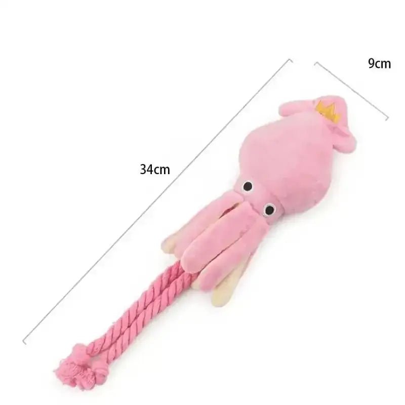 Peluche pieuvre pour chien joueur avec corde résistante et tentacules en plush rose