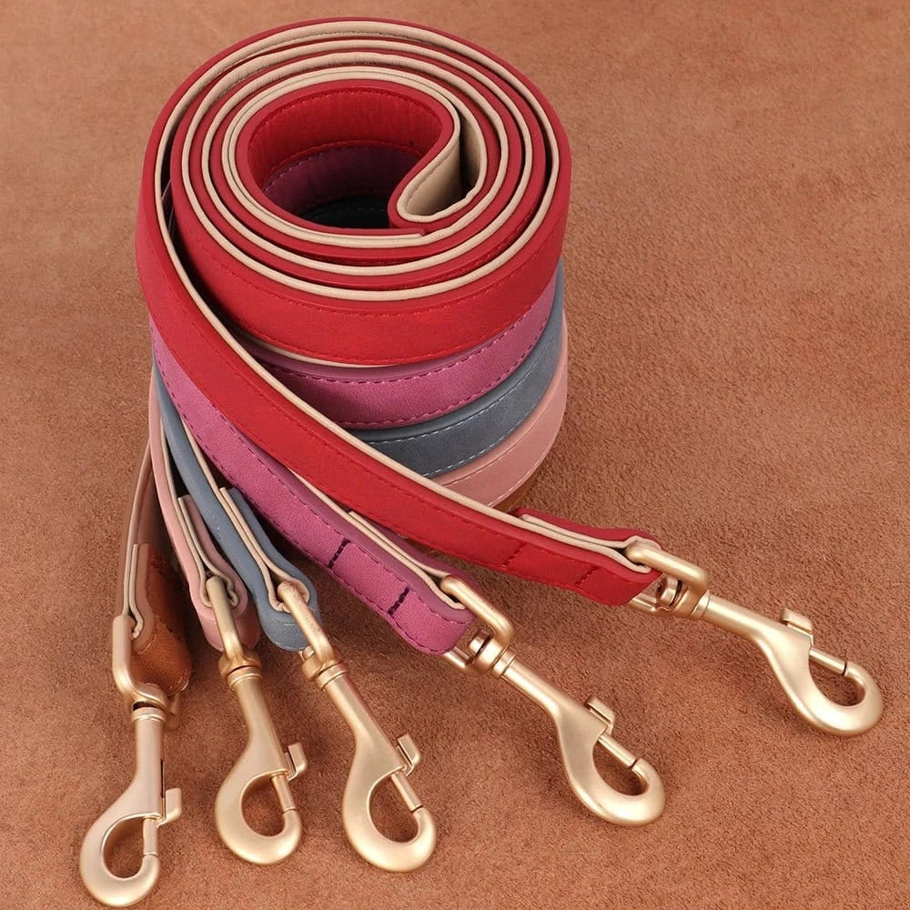 Kit collier + laisse en peau de cuir 1,2 mètre - Kit rose - S