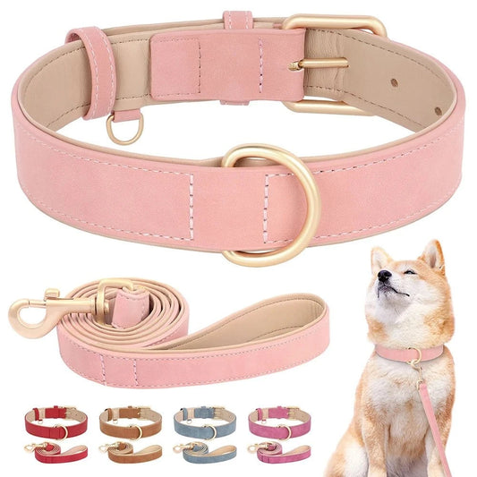 Kit collier + laisse en peau de cuir 1,2 mètre - Kit rose - S