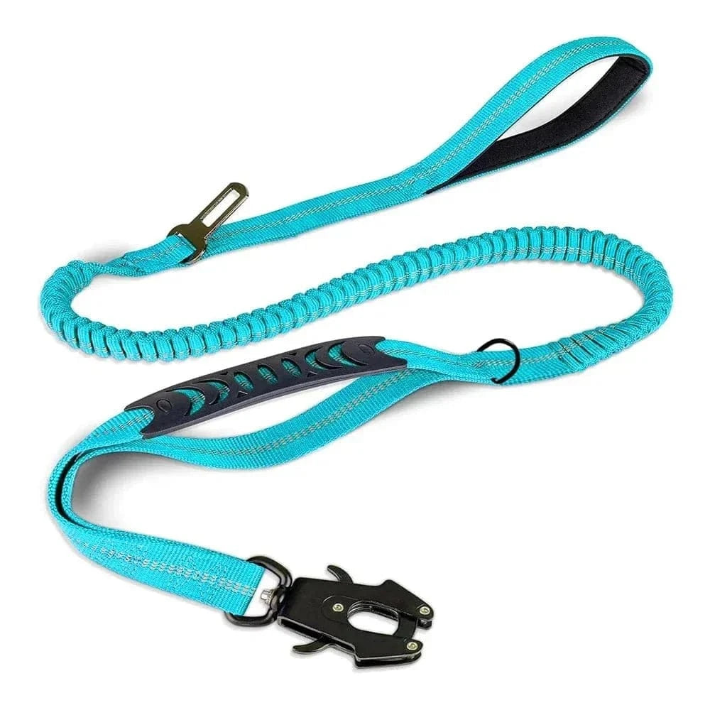 Laisse anti-choc réfléchissante turquoise avec clip de ceinture pour chien, 120-178 cm