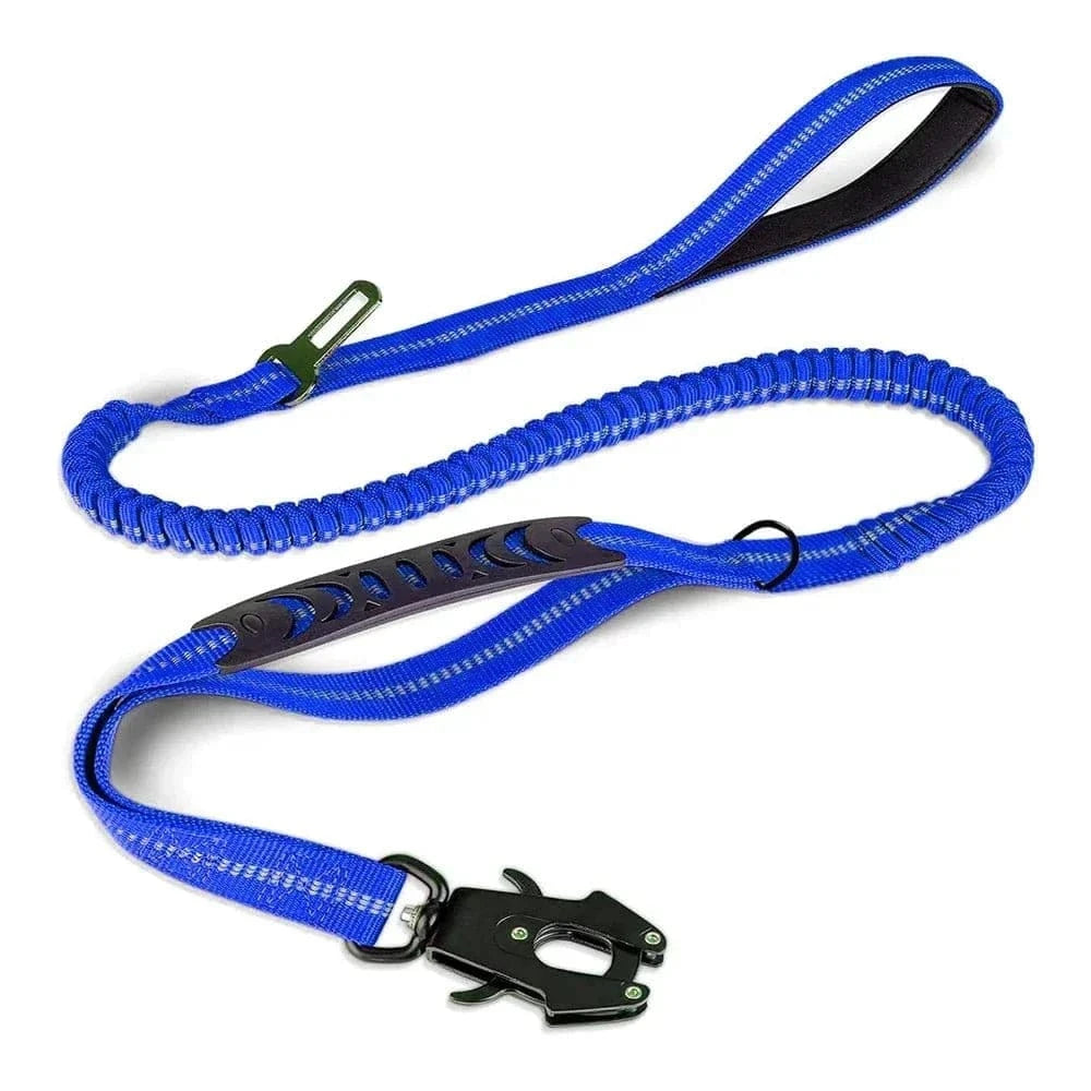 Laisse anti-choc réfléchissante bleue avec clip de ceinture pour sécurité auto