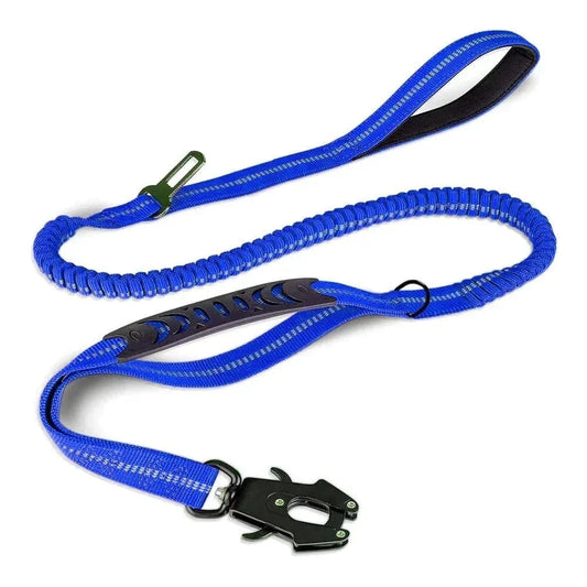 Laisse anti-choc réfléchissante bleue avec clip de ceinture pour sécurité auto