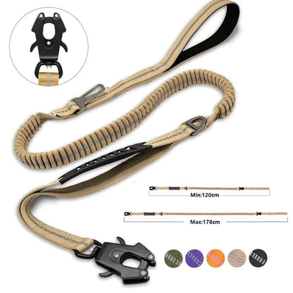 Laisse anti-choc réfléchissante adjustable pour chien, 120 à 178 cm, sécurisée et pratique
