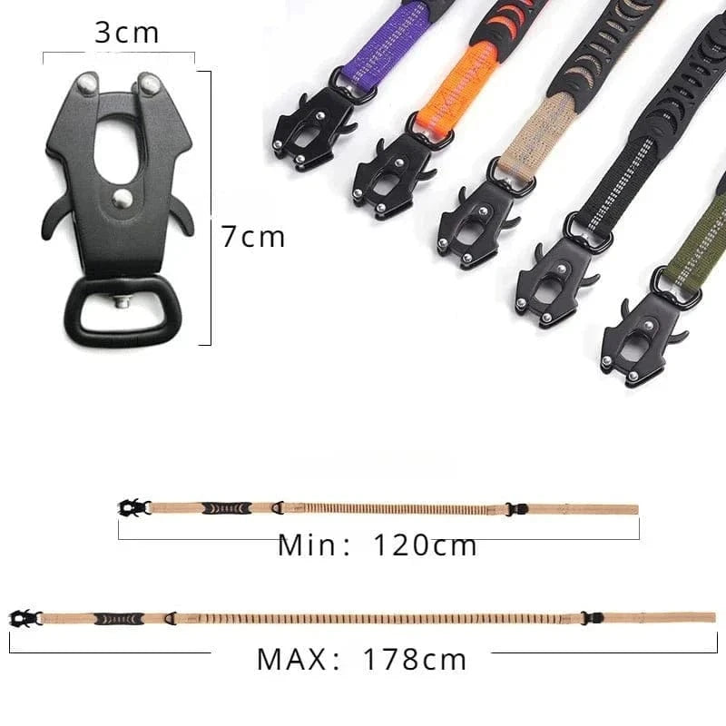 Adjustable trekking pole with carabiner clip for laisse anti-choc réfléchissante 120-178 cm