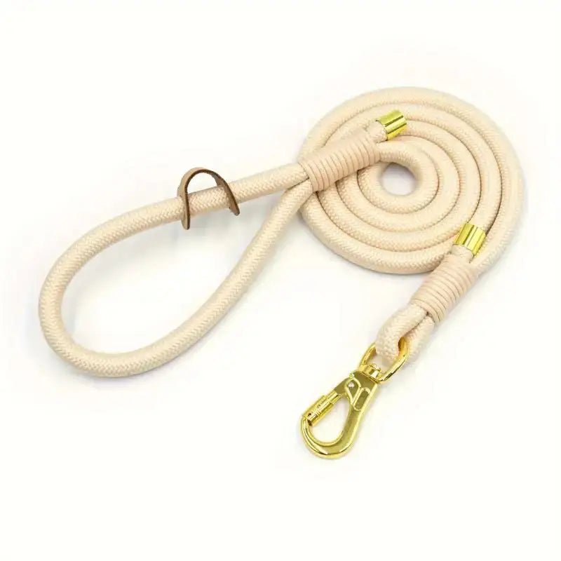 Laisse en corde pour promenade chien en corde dorée avec hardware en or, accessoires pour chien