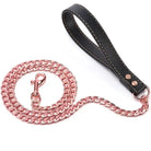 Laisse pour chien musclé en métal et cuir 120 cm avec poignée en cuir noir