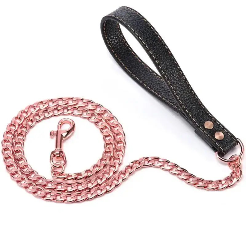 Laisse pour chien musclé en métal et cuir 120 cm avec poignée en cuir noir
