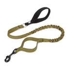 Laisse pour chien Olive green avec poignée noire et section élastique anti-choc
