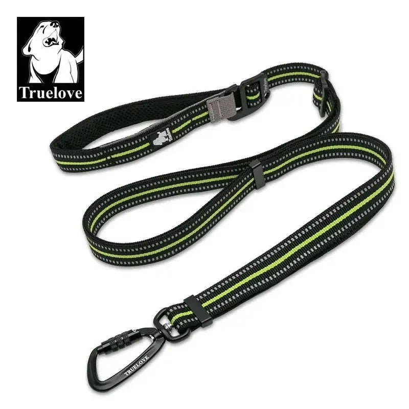 Laisse pour chien Truelove avec poignée confort, réfléchissante noir et vert lime, clip