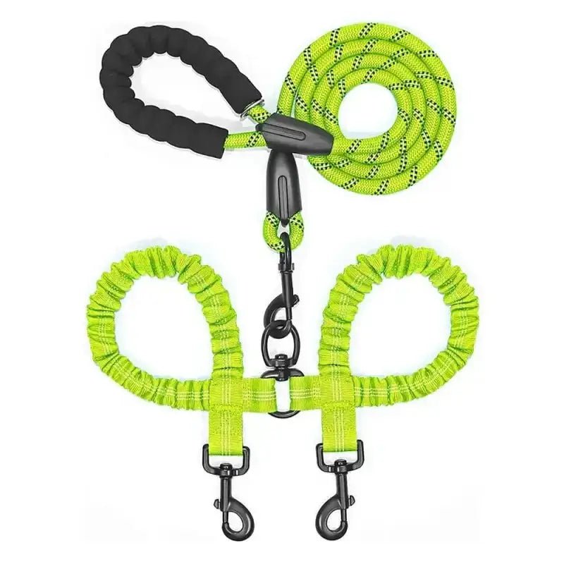 Laisse double pour chien verte avec poignée confort, idéale pour laisse pour deux chiens