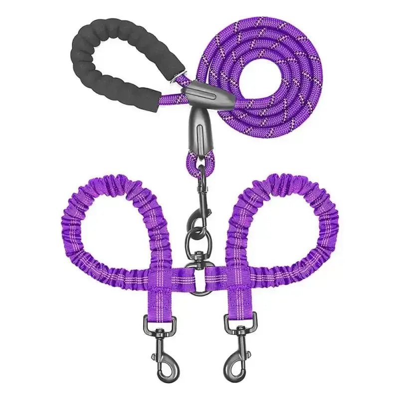 Laisse pour deux chiens avec attaches bungee, laisse double pour chien confortable