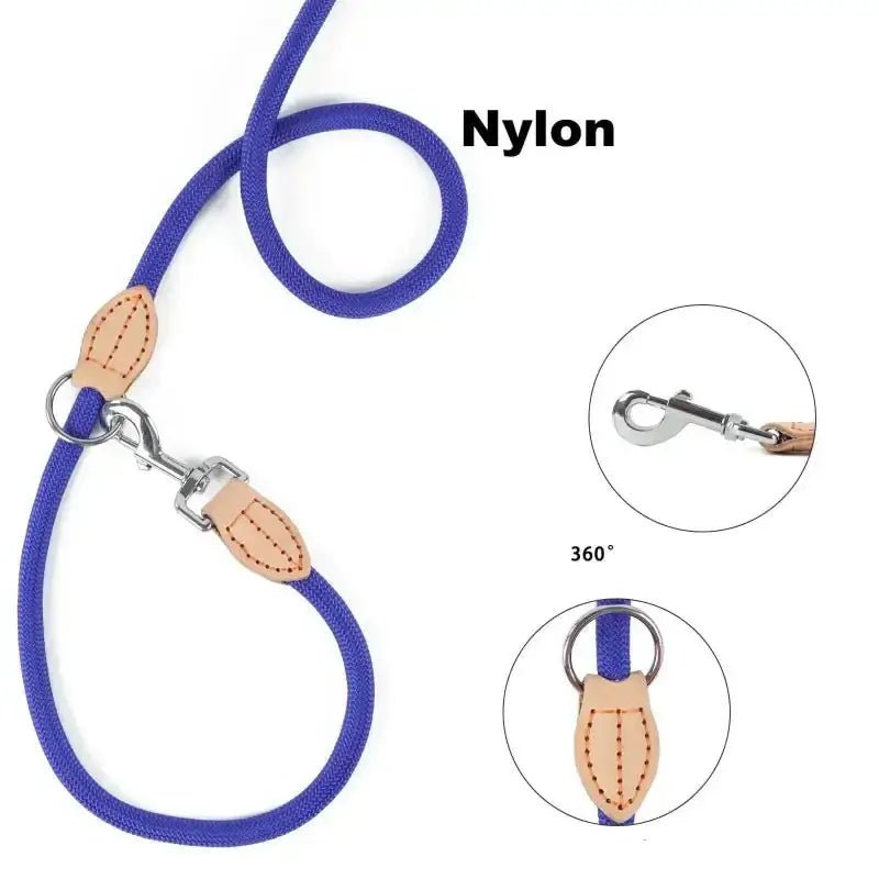 Laisse double pour chien en nylon bleu, laisse mains libres ajustable 210 cm