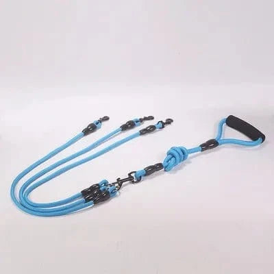Laisse double bleue avec libération rapide, parfait pour coupleur permet multi-chien