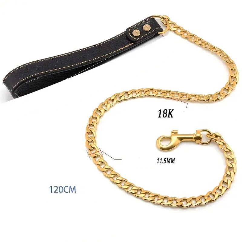 Laisse en Inox avec poignée en cuir 120 cm - Noir - 