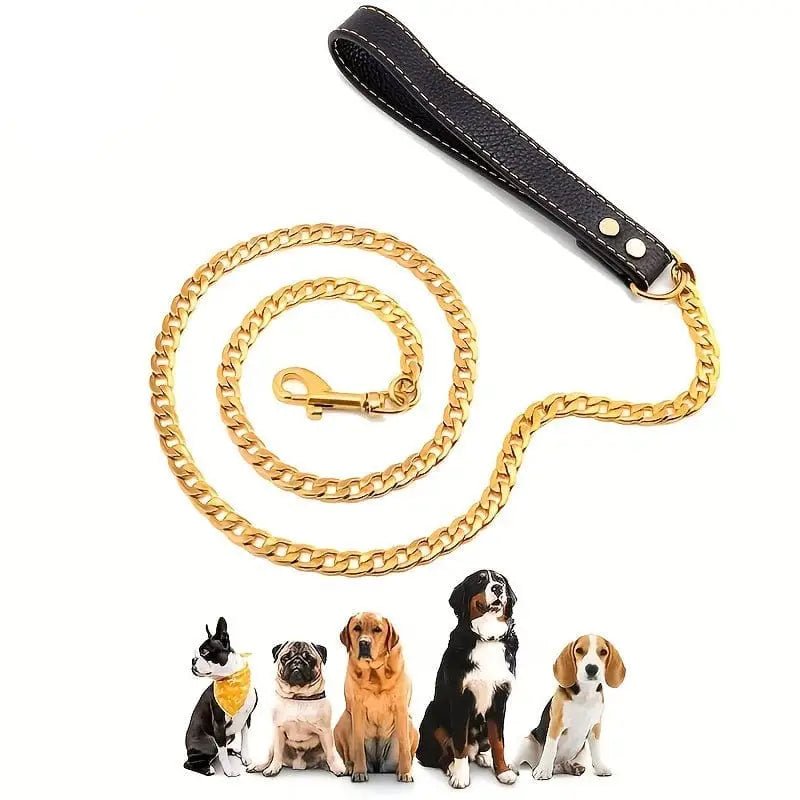 Laisse en Inox avec poignée en cuir 120 cm - Noir - 