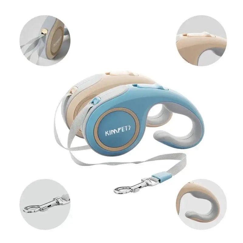 Laisse enrouleur automatique avec poignée ergonomique 3 ou 5 Mètres - Bleu - 3M