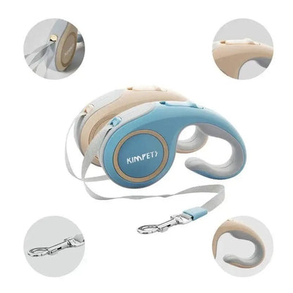 Laisse enrouleur automatique avec poignée ergonomique 3 ou 5 Mètres - Bleu - 3M