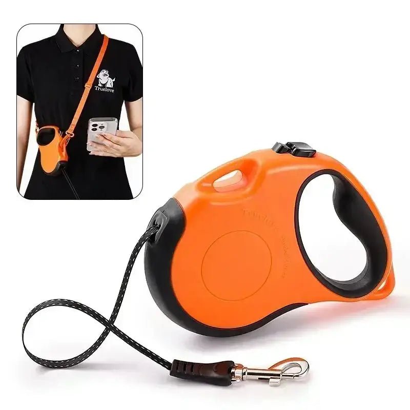 Laisse enrouleur pour chien Truelove réfléchissante 5m avec poignée ergonomique orange